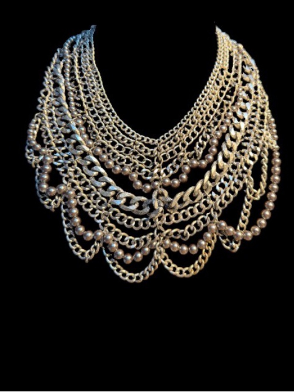 BaubleBar Gunmetal Multi Strand Layered Chain Bib Statement Necklace Edgy Grey